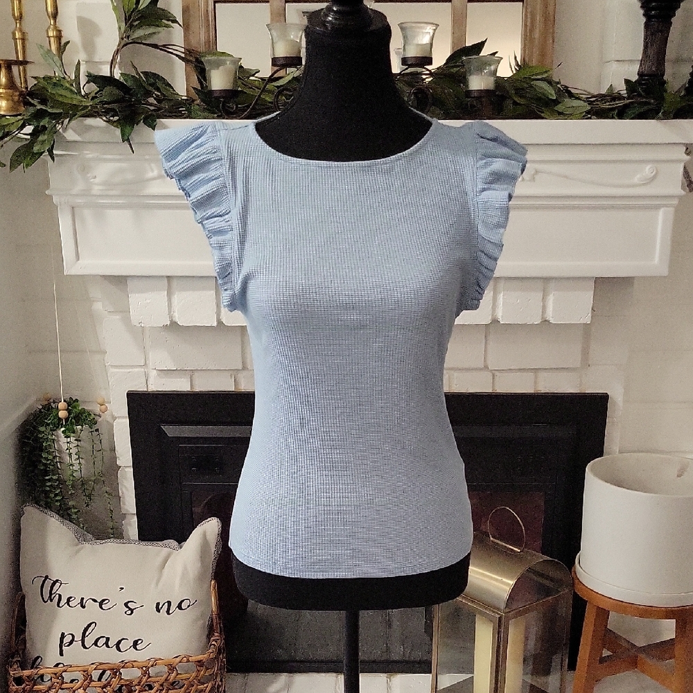 J. Crew Vintage rib ruffle-sleeve shirt Size Medium
